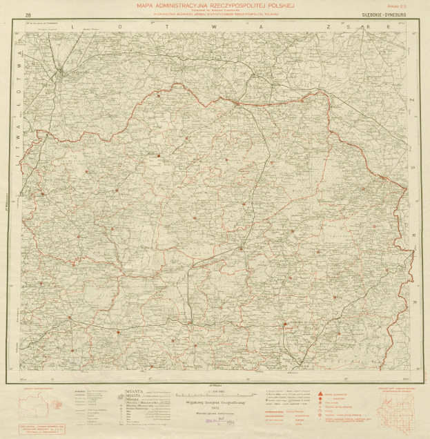 Alte Karte von Polen mit roter Linie und handgeschriebenem Text auf vergilbten Papier.