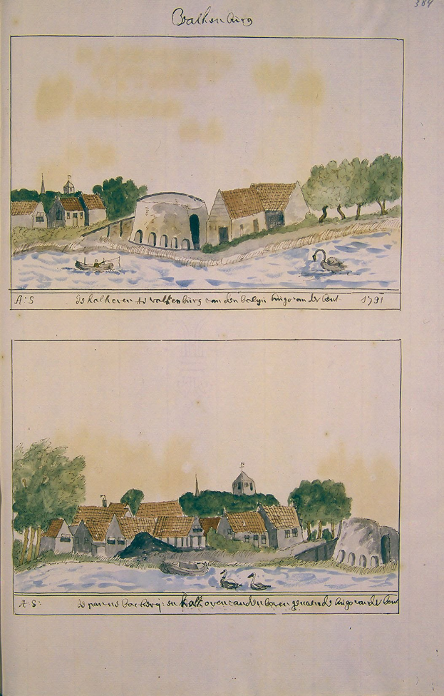 Ein Buchumschlag mit einer illustrierten Dorfszene, die Häuser, grüne Bäume, Wasser und fliegende Vögel zeigt, begleitet von beschreibendem Text.