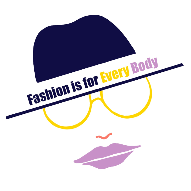 Logo mit stilisiertem Gesicht und dem Text "Fashion is for Every Body", das die Inklusivität in der Mode betont.