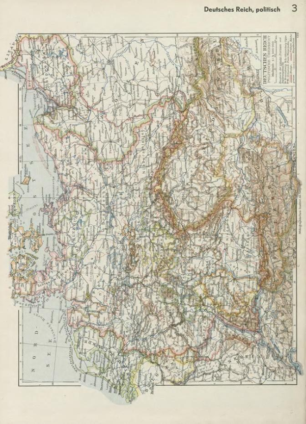 Alte 19. Jahrhundert-Landkarte von Deutschland, die politische Grenzen zeigt, auf Papier gedruckt mit Text oben und unten.