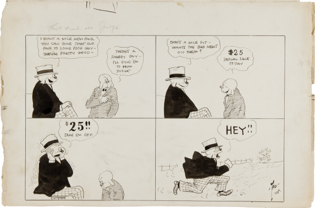 Eine Comicseite mit einem Mann in Zylinder und einer Frau in Kleidung, beide sehen besorgt aus, mit dem Text "Die Wahrheit des Richters".