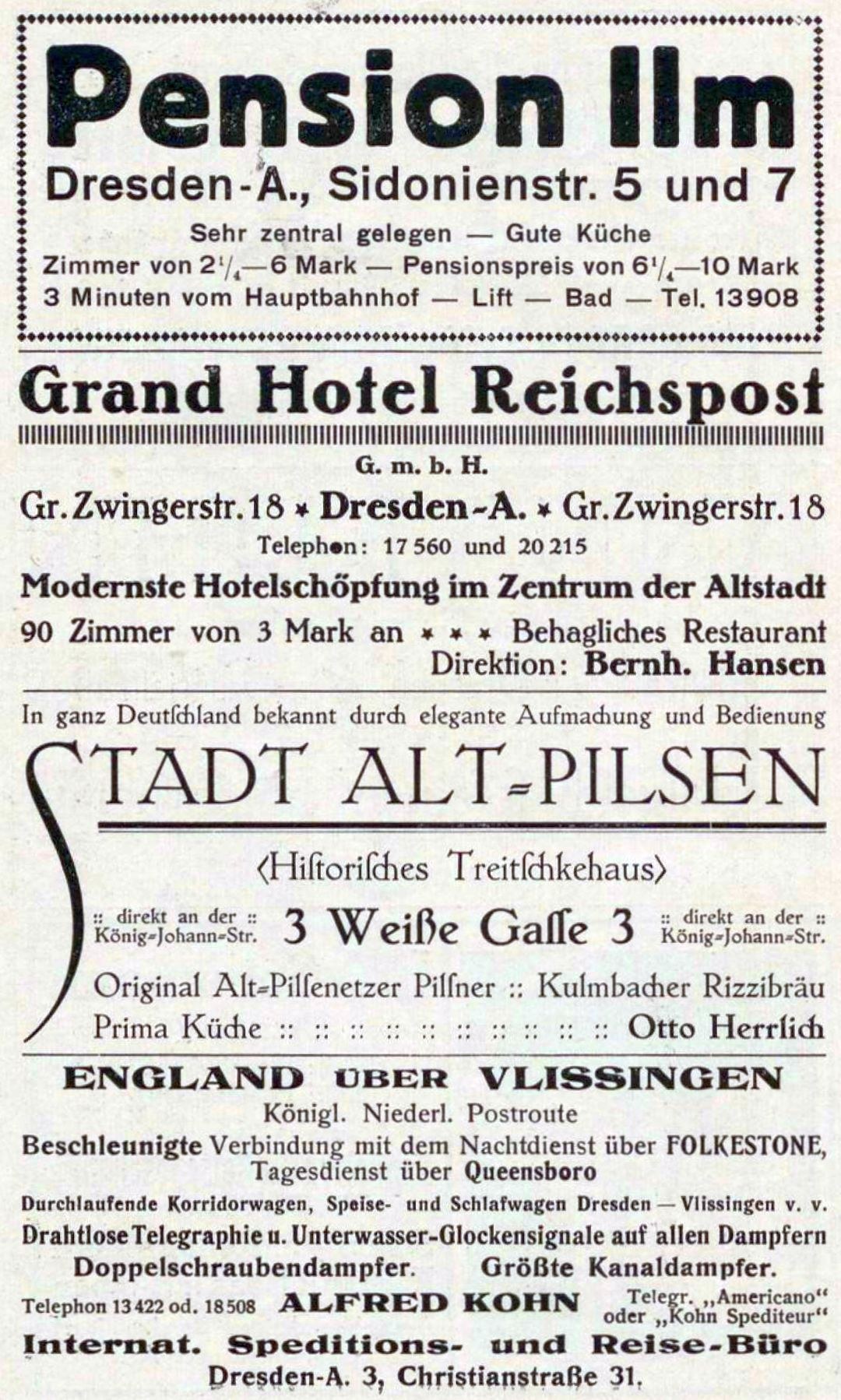 Schwarzer Text auf weißem Hintergrund Werbung für das Renten-Inn in Dresden, Deutschland.