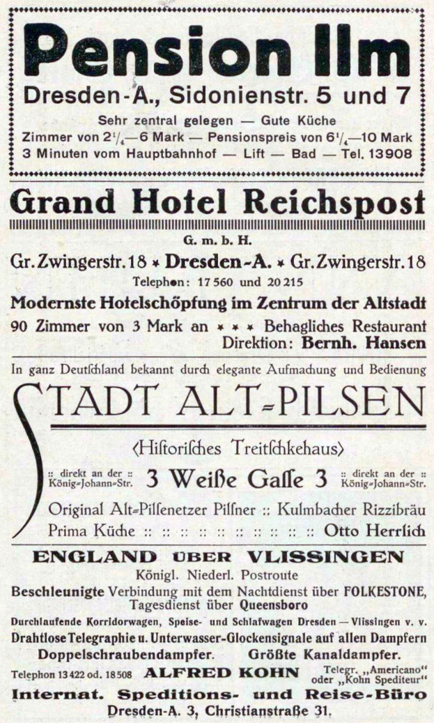 Schwarzer Text auf weißem Hintergrund Werbung für das Renten-Inn in Dresden, Deutschland.
