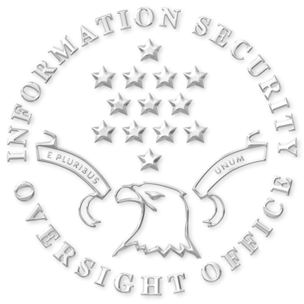 Logo des Informationssicherheitsaufsichtsamtes mit einem Schild, einem Weißkopfseeadler, einem Lorbeerkranz und der schwarzen Schrift 'Informationssicherheitsaufsicht' auf einem weißen Hintergrund.